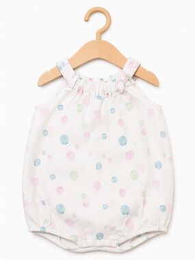 EMC Italy Luxury Pastel Watercolor Dot Waffle Halter Bubble Romper 12M